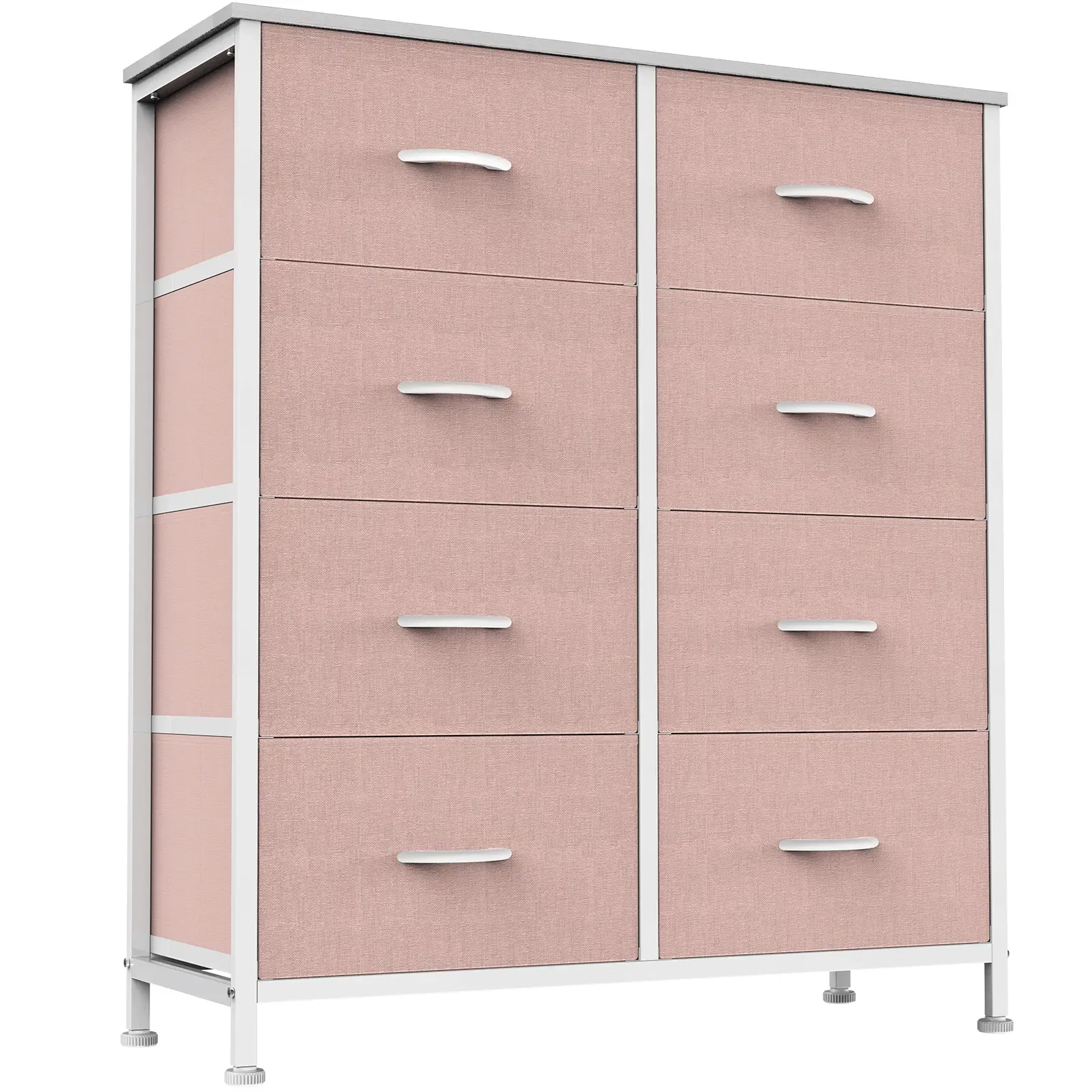 Cómoda para Dormitorio – Organizador con Cajones de Tela, Torre de Almacenamiento con 8 Contenedores de Tela, Estructura de Acero y Tapa de Madera