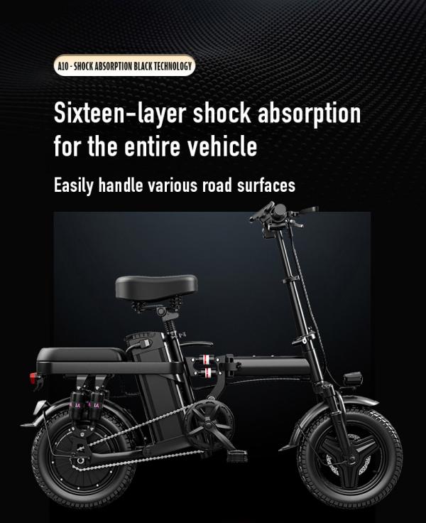 Electric Folding Bicycle 500W Motor 14-Inch Tires 48V 15Ah Battery 30-Mile Range Certified Shock Absorption Smart Urban Bike 1000W Peak Power 100KM Range Foldable with 16-Level Shock Absorption System Commuter Ebike Suspension Ebike Brakes