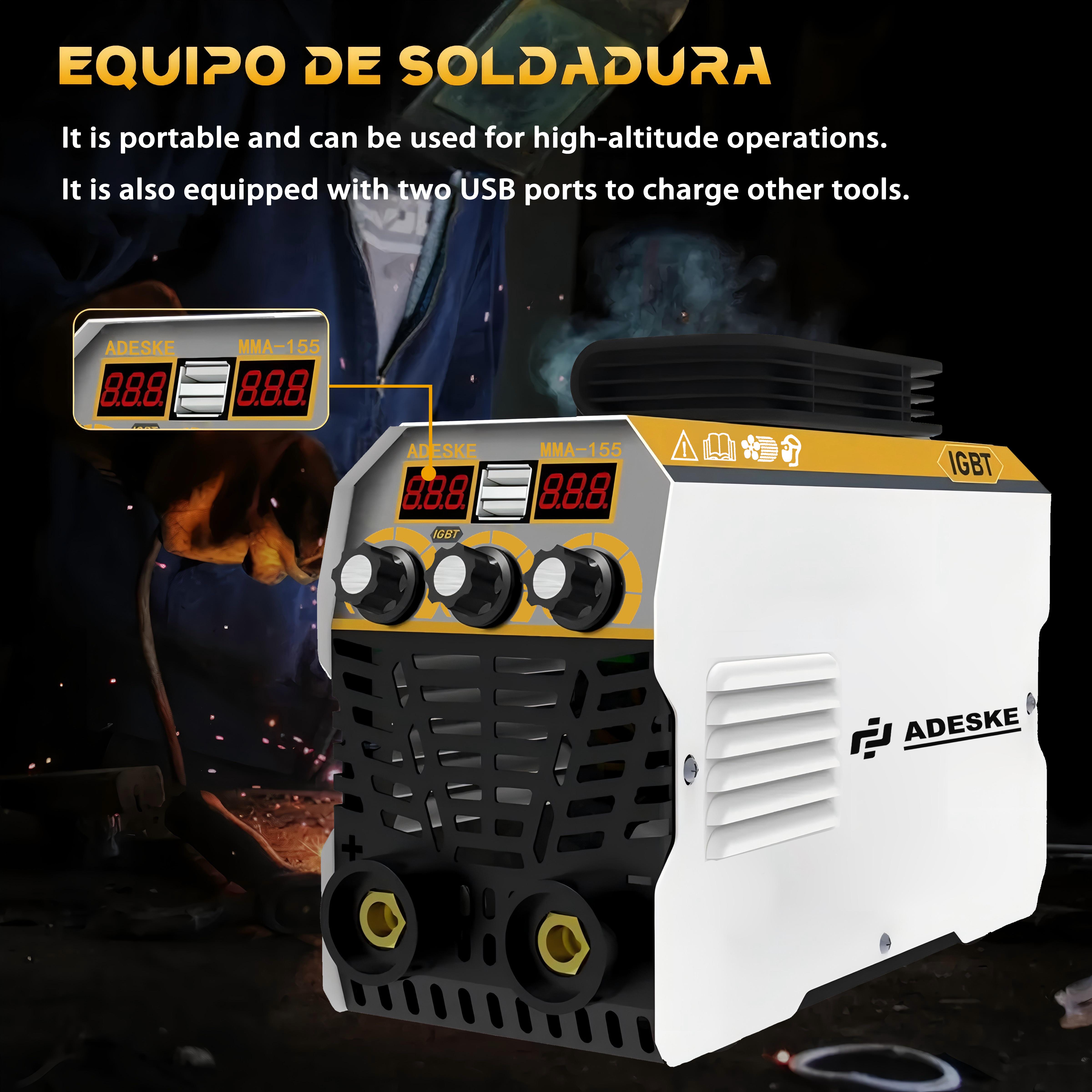 ADESKE MMA-155 Portable Welding Machine &ndash; Dual Voltage 110V/220V, 120A Output, Digital Display, Overload Protection, Complete Welding Kit for Home, Auto Repair & Construction