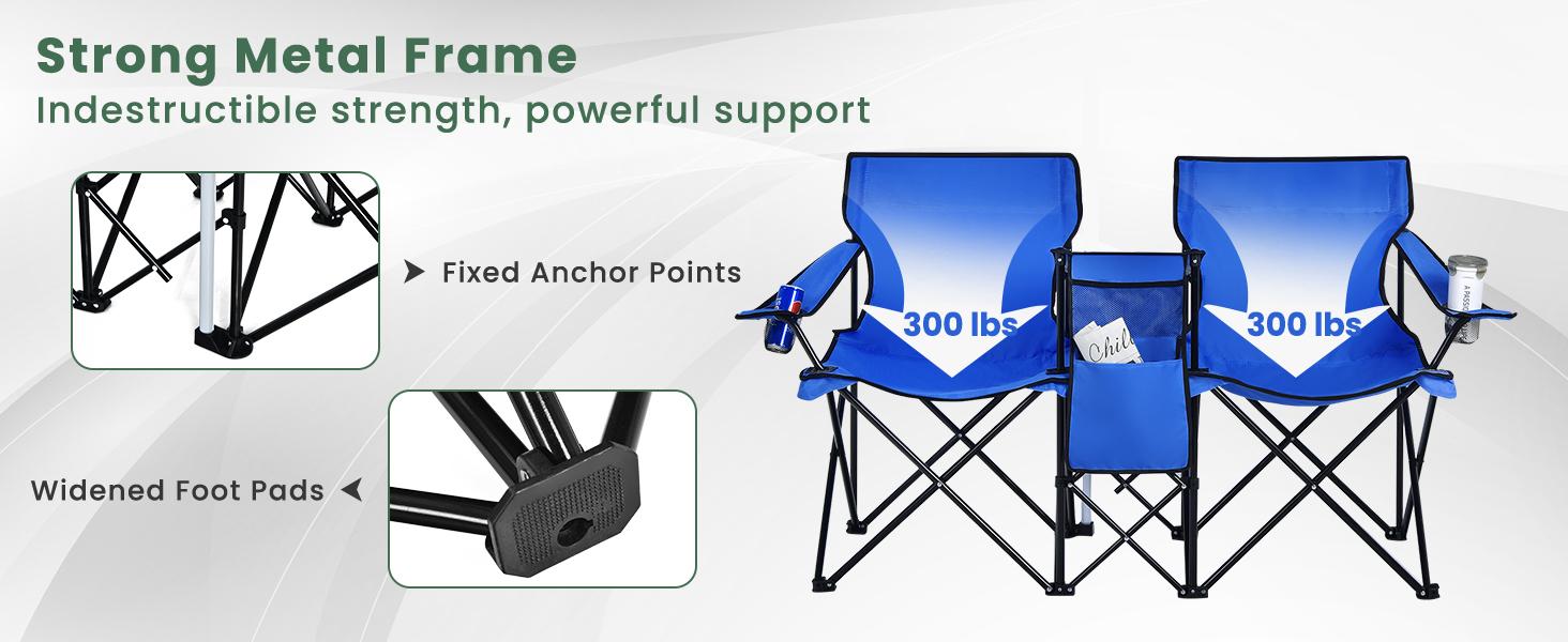 COSTWAY Double Portable Picnic Chairs, Folding Camping Chairs w/Detachable Umbrella, Cooler Bag, Cup Holders, Patio Beach Camping Chairs for Outdoors football baseball season