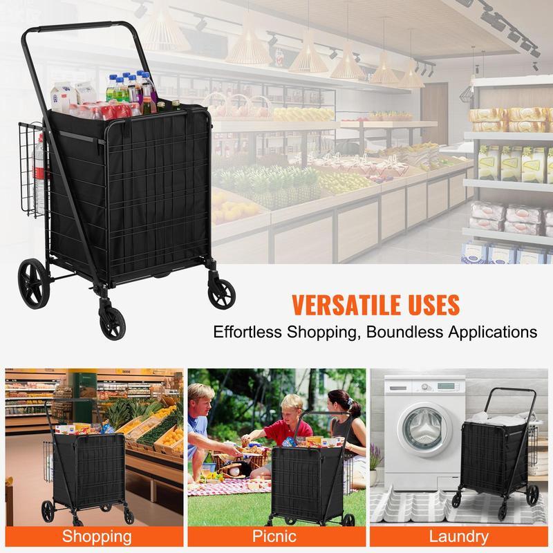carrito de compras plegable con , forro impermeable extraíble, máximo 330 libras, gran capacidad, Jumbo, con cesta Dual, ruedas giratorias de 360 °, Base de malla de Metal denso, carro de utilidad resistente
