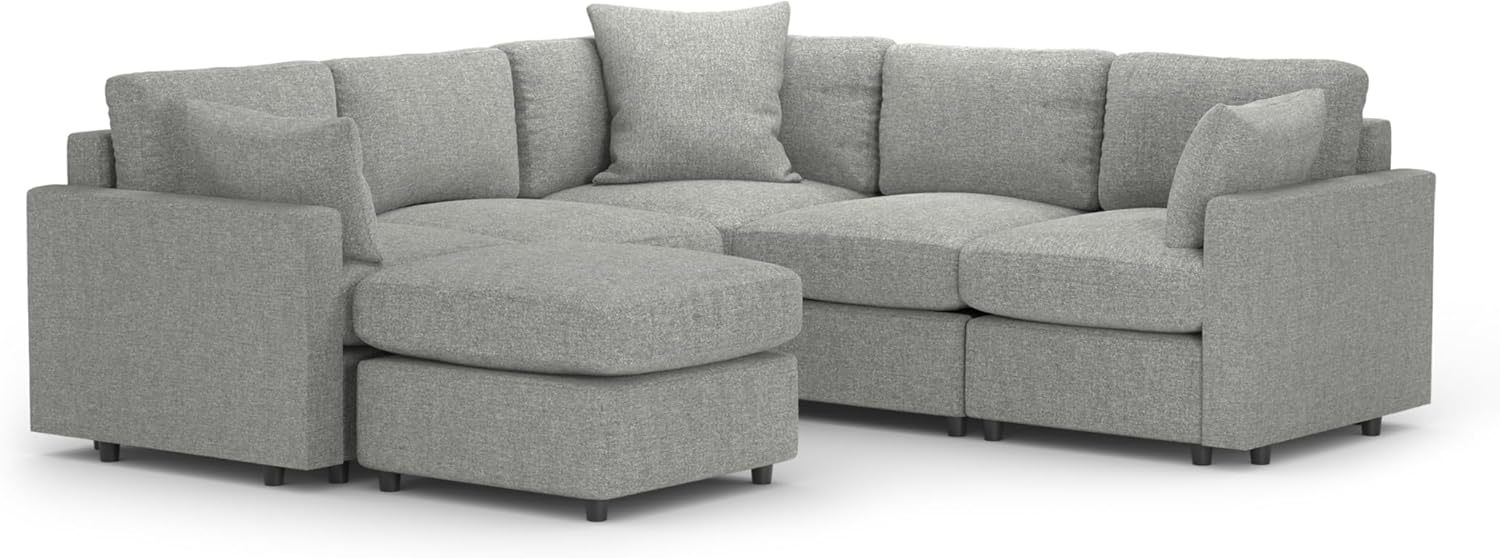 MODISOFA - Sofá Sala Esquinera Modular con Otomano | 6 Plazas | Gris Claro | + Pillow Pack | Fácil de Ensamblar y Adaptable | Envío Gratis