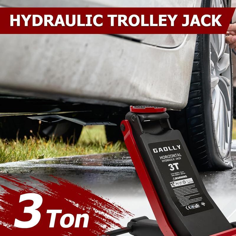 Gato hidráulico de piso de perfil bajo 3 toneladas – Levantamiento rápido, doble pistón, rango 8.5–50 cm, certificado GS, herramienta automotriz para reparación de coches-1001/HY