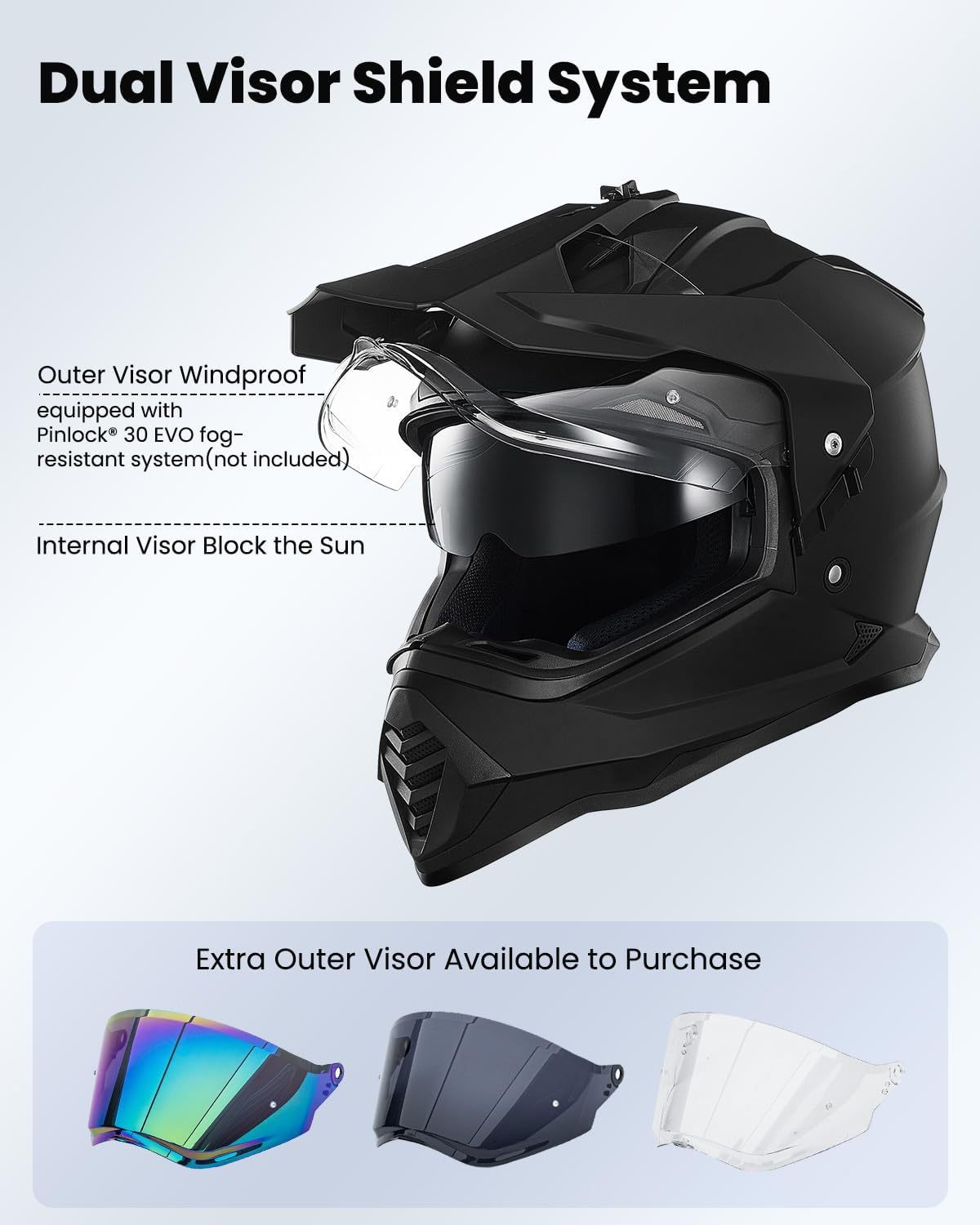 ILM - Casco de motocicleta de aventura doble deportivo compatible con Pinlock, visera para motos de nieve, ATV y todoterreno, modelo WS902