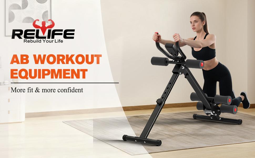 Relife Sports Adjustable Ab Trainer Machine with LCD Monitor, Knee Protection, Foldable Ab Exercise Machine for Arm and Buttocks-Core & Ab Trainer at Home Gym-dealsforyoudays Abdominal Training Equipment