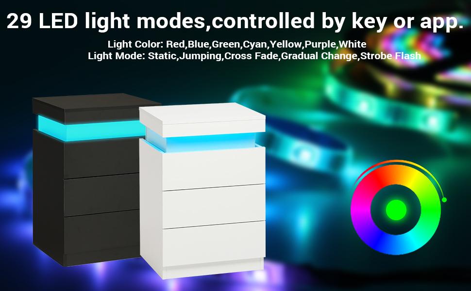 Sikaic Nightstand With Sliding Top Charging Station And LED Lights Furniture Bedroom Modern Design Bedside Table Drawer Home