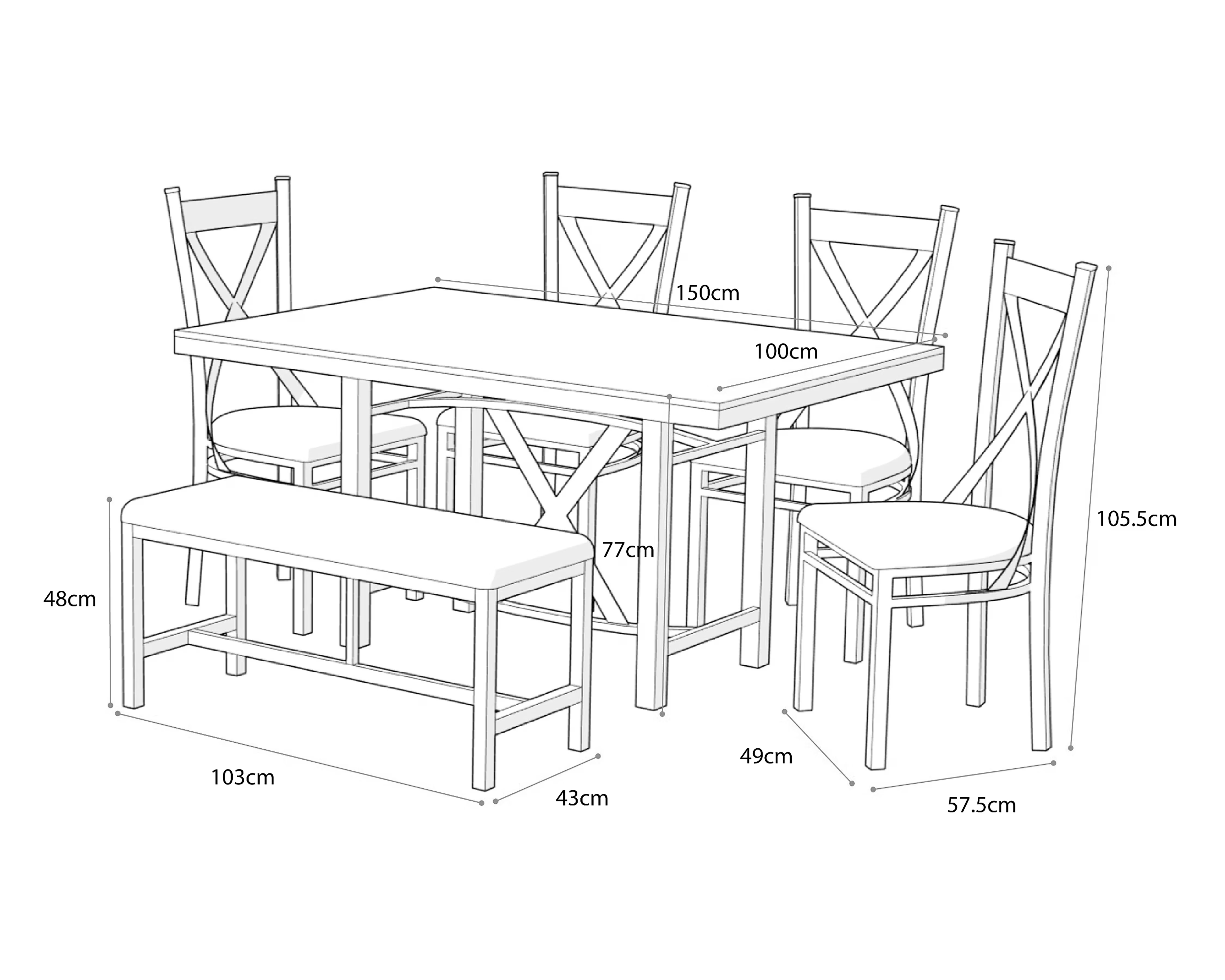 Comedor Bangladesh con 4 Sillas y 1 Banca