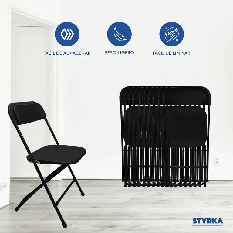 Set 10 Sillas Plegables Plastico STYRKA Uso Rudo para Eventos Exterior Jardin Fiestas