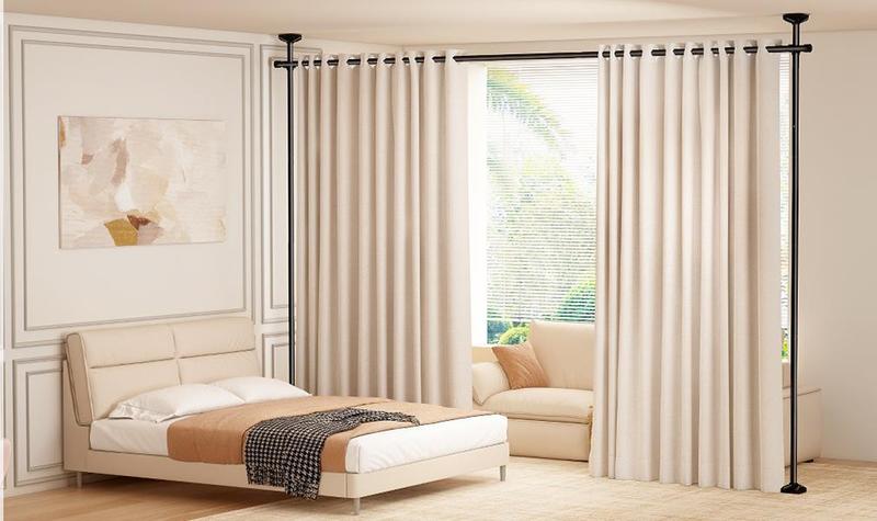 Adjustable Bedroom Partition Rod - Heavy-Duty Room Divider Curtain Rod for 4-10 Ft High and 28-70 in Wide Spaces - No Drill Freestanding Separator Freestanding Tension Curtain Stand(Curtains are not included)