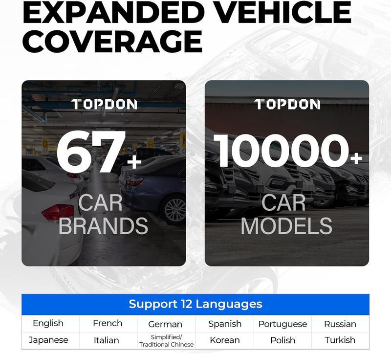 Escáner automotriz TOPDON AD500 OBD2, herramienta de diagnóstico para vehículos con funciones de reinicio de aceite/SAS/acelerador, diagnóstico de motor/ABS/SRS/transmisión, AutoVIN, lector de códigos de error del motor con prueba de batería y actualizaci