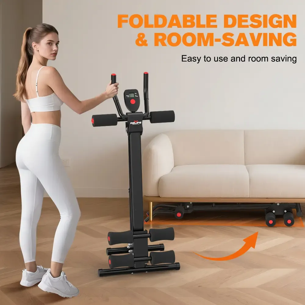 Máquina de Ejercicio Abdominal Ajustable – Con Monitor LCD, Protección de Rodillas, Plegable para Abdomen, Brazos y Glúteos, Entrenador de Core y Abdominales para Gimnasio en Casa