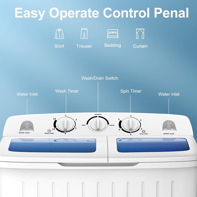 Lavadora portátil, mini lavadora de dos tinas de 13/20/22/26 lb con bomba de drenaje, lavadora y secadora compactas semiautomáticas, combinación de lavadora y secadora portátil para apartamentos, dormitorios, casas rodantes y campamentos.