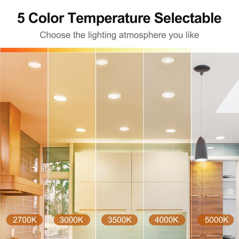 DAYBETTER 6 Inch 5 CCT Led Recessed Ceiling Light With Junction Box, 2700k/ 3000k/ 3500k/ 4000k/ 5000k, 1050lm, 12w Equivalent To 110w, High Brightness Dimmable Pot Light Downlight, Energy Star.