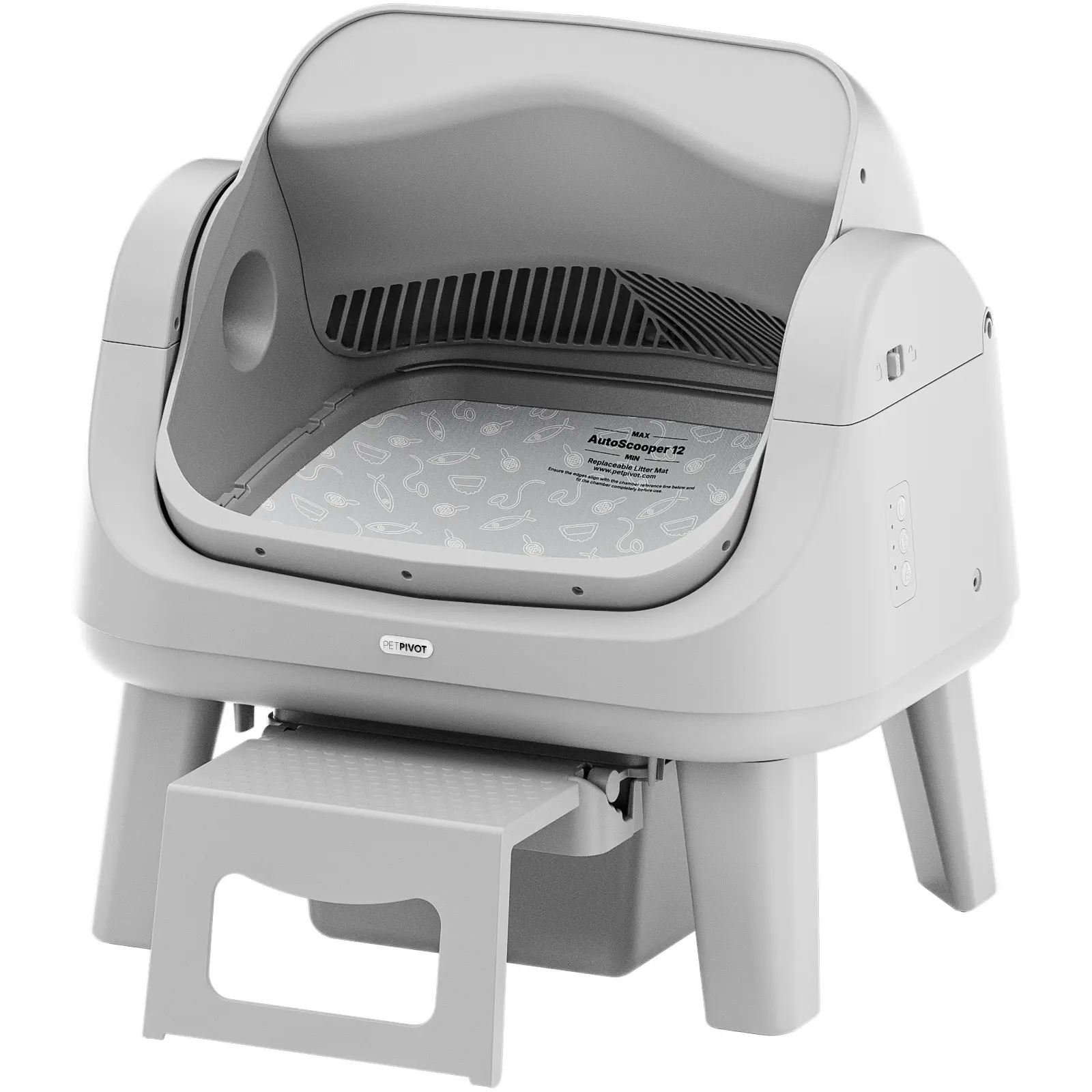 Arenero Automático para Gatos AutoScooper 12 con Tapa Abierta – Cajón de Desechos Sellado, Incluye Bolsas de Basura y Escalón de Entrada