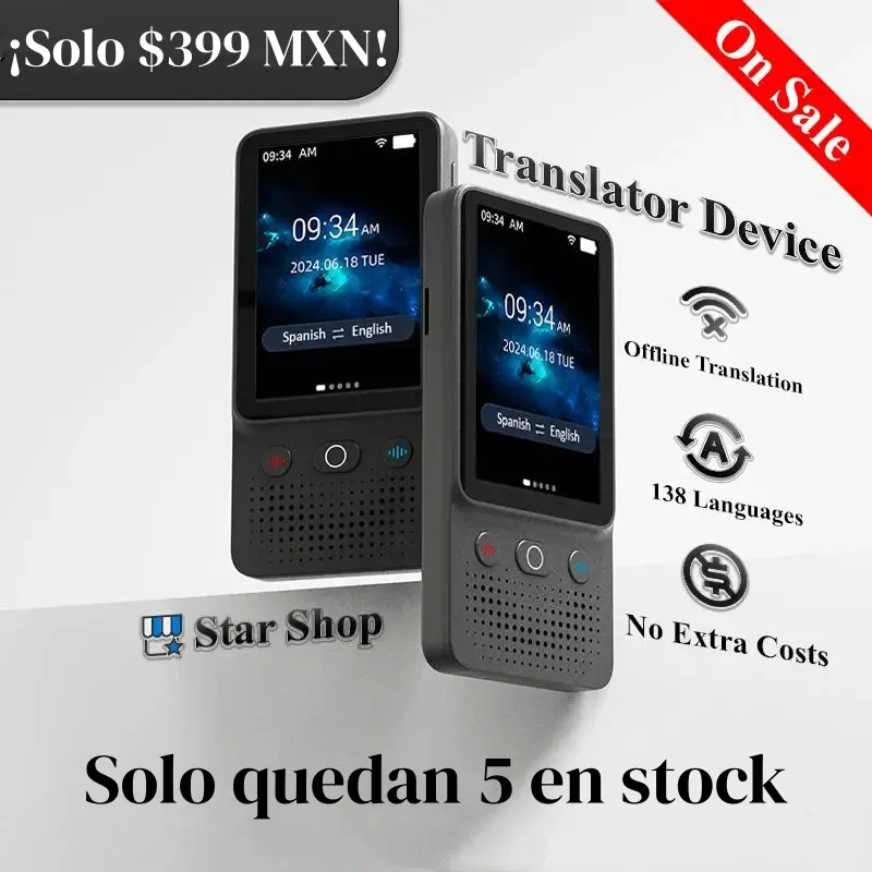 Dispositivo Traductor de Idiomas AI – Sin Cargos Adicionales | Traducción sin Necesidad de Fuente de Señal | Traduce 138 Idiomas con WiFi | Pantalla Táctil Multilingüe para Traducción en Tiempo Real