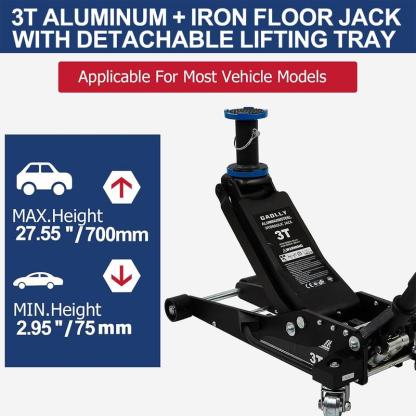 Gato hidráulico de piso de perfil bajo 3 toneladas – Levantamiento rápido, doble pistón, rango 8.5–50 cm, certificado GS, herramienta automotriz para reparación de coches-1001/HY