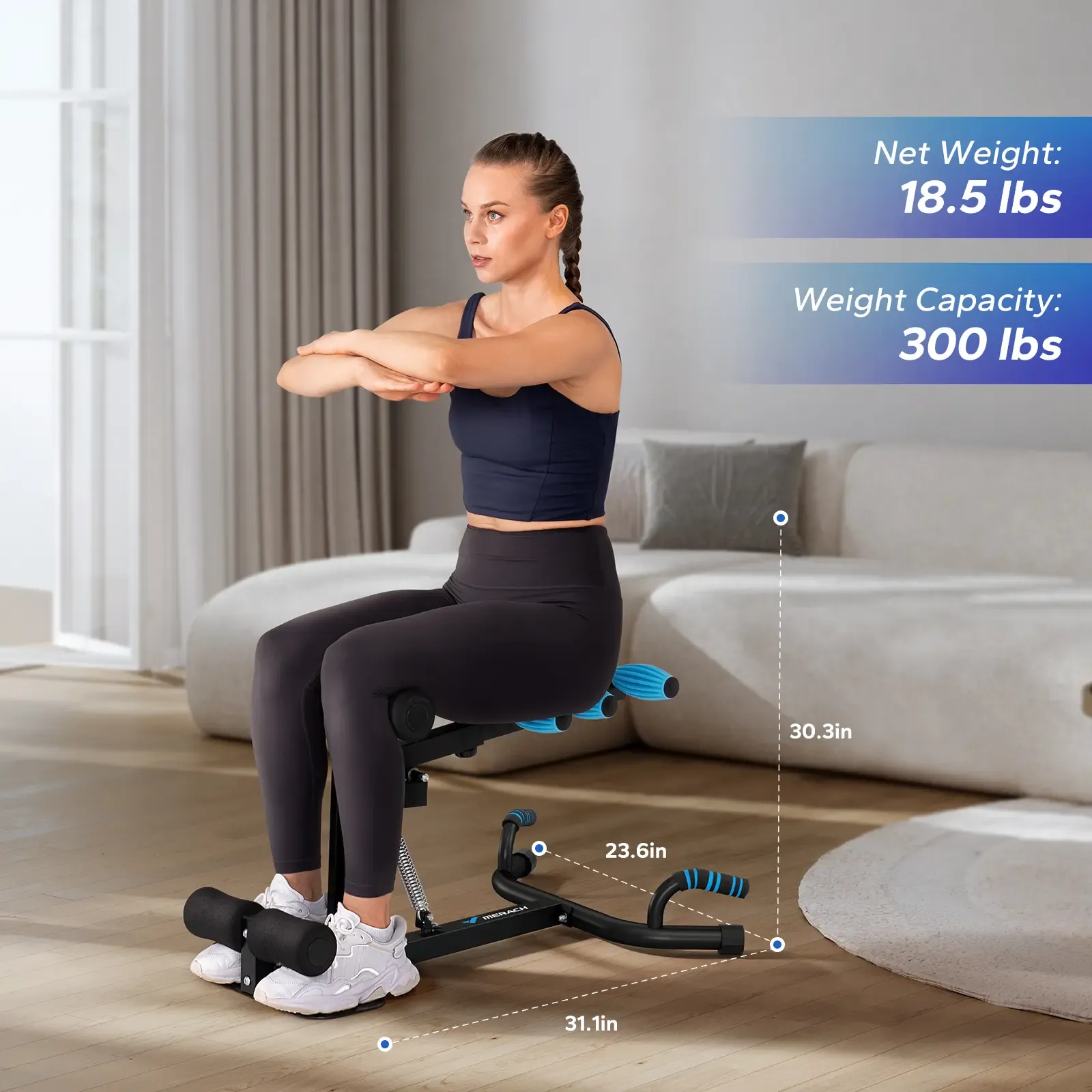 Máquina de Sentadillas Profundas – Entrenamiento Ajustable de Glúteos para Gimnasio en Casa, Máquina de Abdominales para Sit Ups y Desarrollo Muscular, Banco Abdominal, Equipo de Fitness para Flexiones