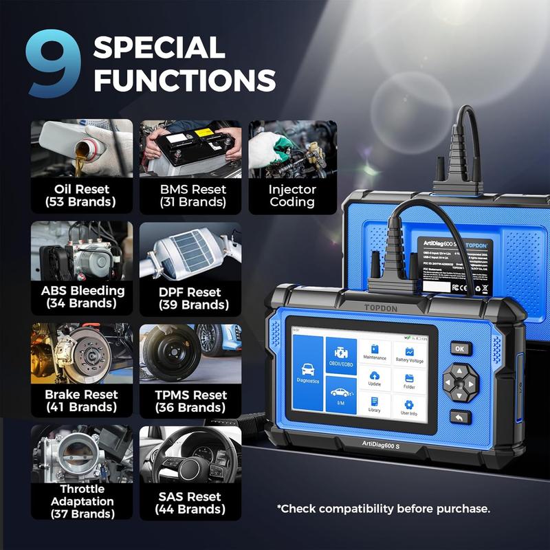 Escáner OBD2 TOPDON AD600S para diagnóstico de vehículos, ABS/SRS/AT/motor, 9 servicios de reinicio, actualización gratuita de por vida.