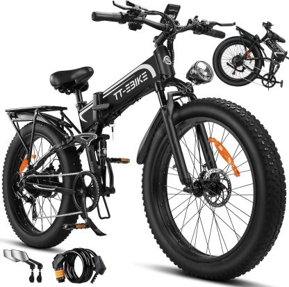 Dual: 4350/3000/2350 W, bicicleta eléctrica para adultos 42/40/32 MPH con batería de 52 V 28/23 AH, bicicleta de montaña E de 26 pulgadas, bicicleta plegable de suspensión completa, engranaje de 7