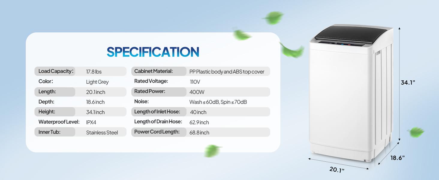 ROVSUN 17.8/25/30LBS Portable Washing Machine, Full-Automatic Electric Laundry Machine with Stainless Steel Drum, 110V Compact Washer, Washer and Dryer Combo with Drain Pump for Apartment, Dorms, RV, 400W ROVSUN 17.8/25/30LBS Portable Washing Machine, Full-Automatic Electric Laundry Machine with Stainless Steel Drum, 110V Compact Washer, Washer and Dryer Combo with Drain Pump for Apartment, Dorms, RV, 400W