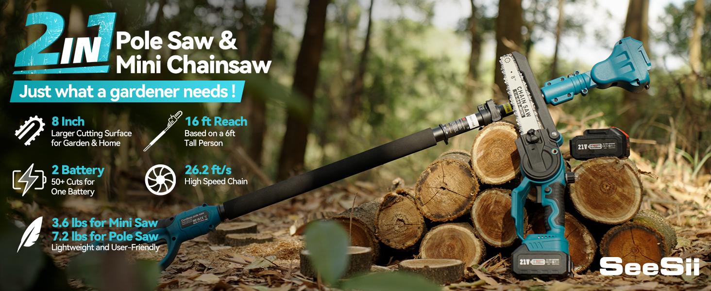 SeeSii 2 in 1 Cordless Pole Saw & Mini Chainsaw with 2 Batteries, Power Electric Polesaw for Tree Trimming, Chain Saw with Extension Pole, 16ft Reach, Limb Branch Cutter Pruner P8 Ace/P6 Ace CH800 #TikTokShopBlackFriday SeeSii 2 in 1 Cordless Pole Saw & Mini Chainsaw with 2 Batteries, Power Electric Polesaw for Tree Trimming, Chain Saw with Extension Pole, 16ft Reach, Limb Branch Cutter Pruner P8 Ace/P6 Ace CH800 #TikTokShopBlackFriday