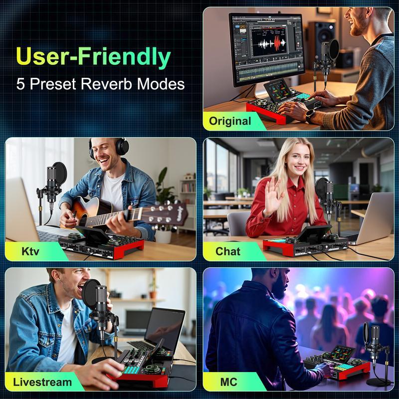 【Exclusiva en vivo】 Kit de tarjeta de sonido y mezcla Tenlamp G10-P15: efectos de sonido personalizables, reducción de ruido de dos niveles, incluye micrófono de condensador; ideal para transmisiones en vivo, videojuegos, canto, podcasts y más.