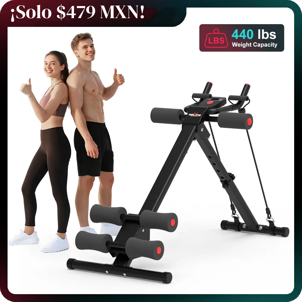 Máquina de Ejercicio Abdominal Ajustable – Con Monitor LCD, Protección de Rodillas, Plegable para Abdomen, Brazos y Glúteos, Entrenador de Core y Abdominales para Gimnasio en Casa