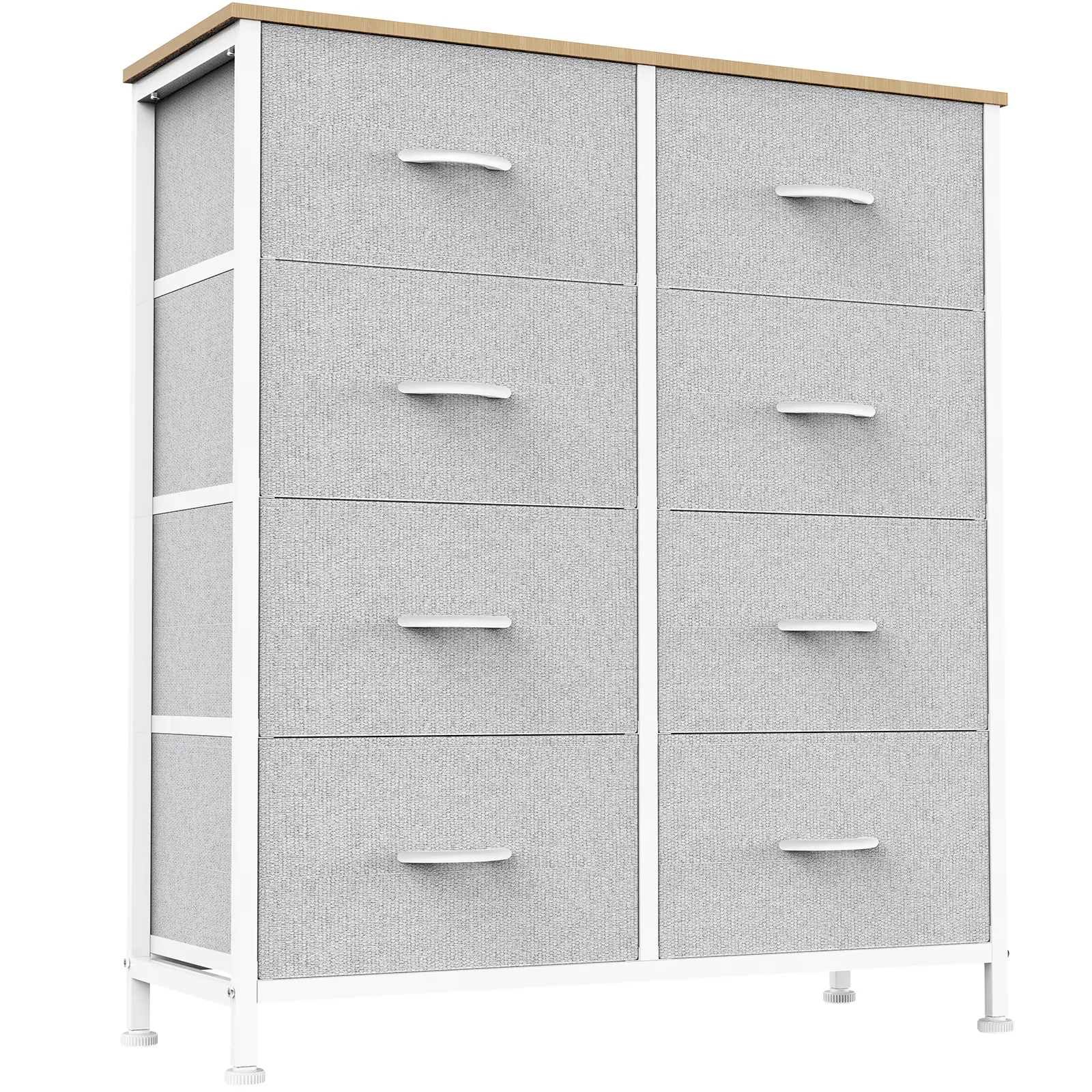 Cómoda para Dormitorio – Organizador con Cajones de Tela, Torre de Almacenamiento con 8 Contenedores de Tela, Estructura de Acero y Tapa de Madera