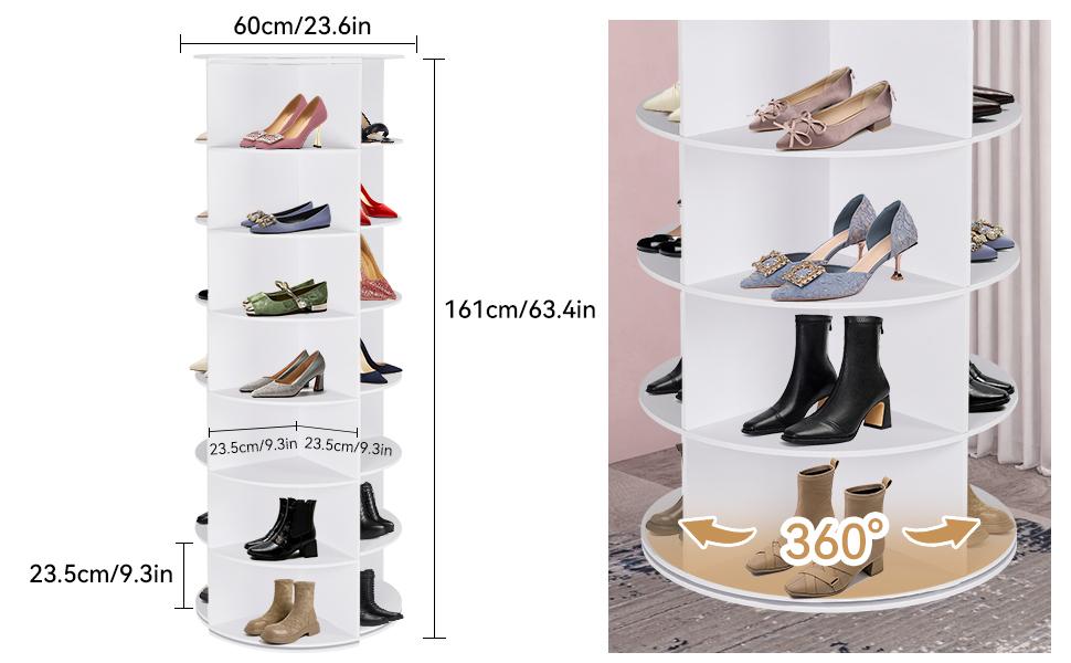 WGCTEK 360&deg; Rotating 7-Tiers Organizer Shoe Rack, Fits 24-28 Pairs of Shoes, Spinning and Revolving Round Shoe Rack, for Entryway Living Room Hallway