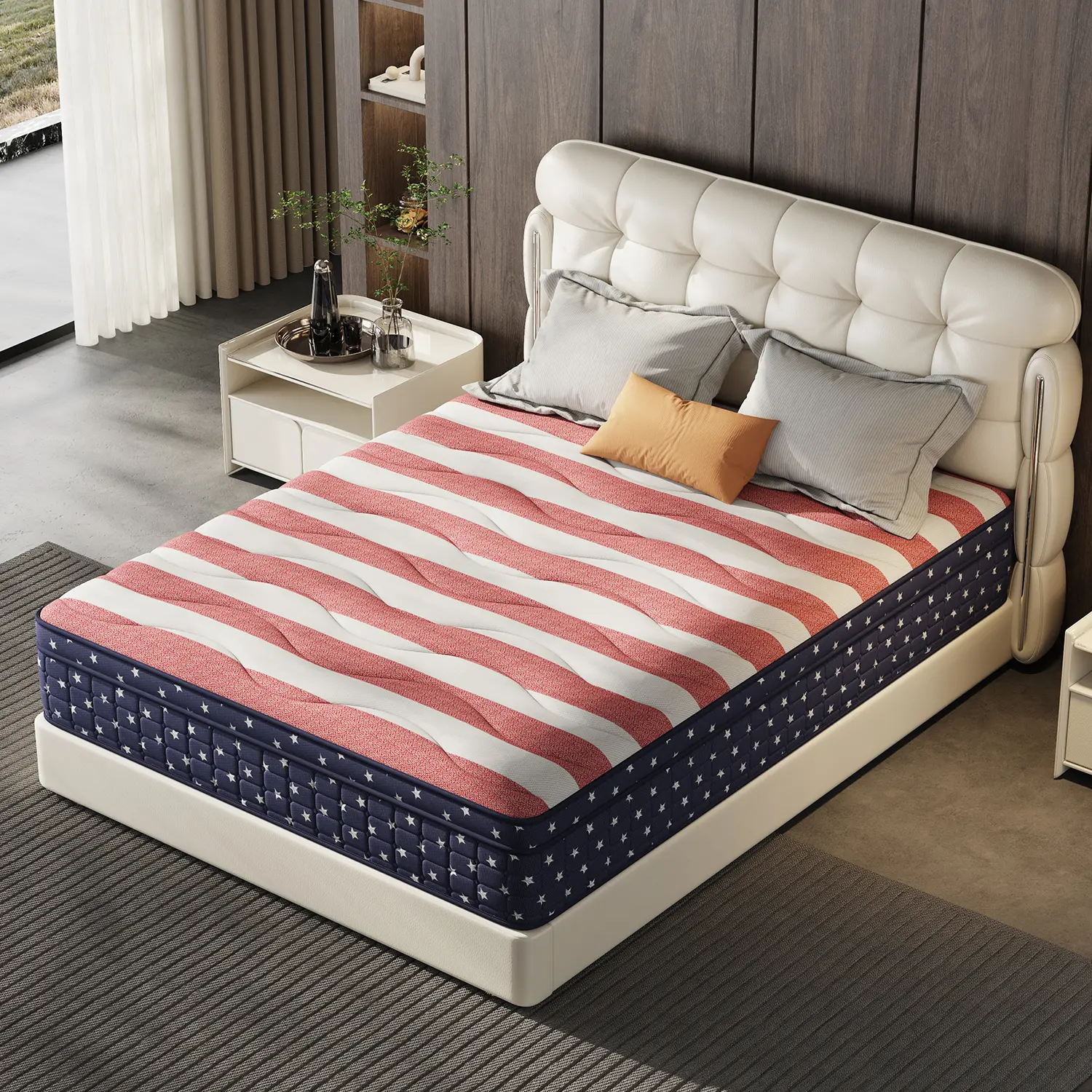 Colchón Híbrido de 8/10/12/14 Pulgadas – Twin, Full, Queen, King, Espuma Viscoelástica y Resortes, Firmeza Media, Soporte Lumbar, Ideal para Hogar, Habitaciones y Hoteles, Empaquetado en Caja, Regalo de Halloween o Navidad, Diseño Ergonómico, Moderno