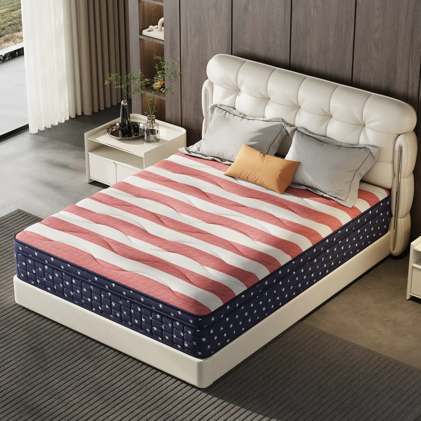 Colchón Híbrido de 8/10/12/14 Pulgadas – Twin, Full, Queen, King, Espuma Viscoelástica y Resortes, Firmeza Media, Soporte Lumbar, Ideal para Hogar, Habitaciones y Hoteles, Empaquetado en Caja, Regalo de Halloween o Navidad, Diseño Ergonómico, Moderno