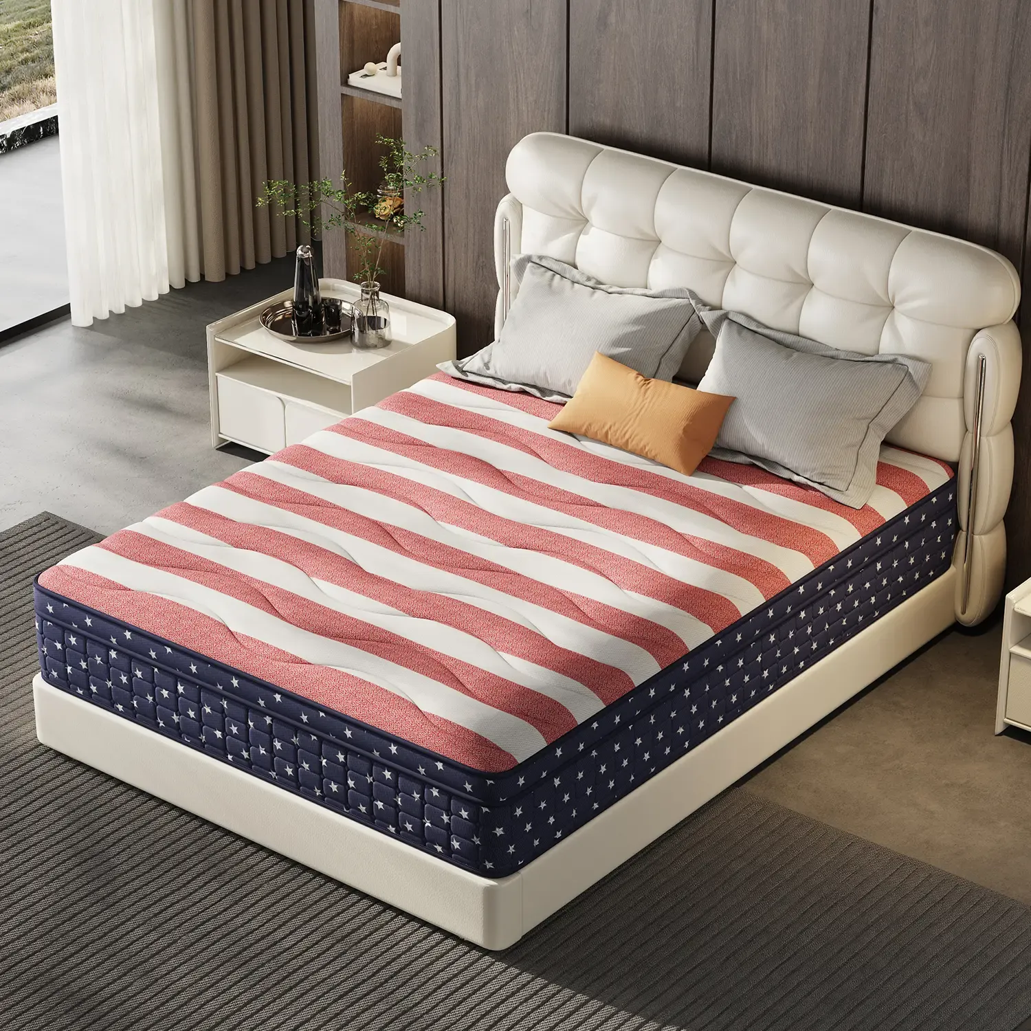 Colchón Híbrido de 8/10/12/14 Pulgadas – Twin, Full, Queen, King, Espuma Viscoelástica y Resortes, Firmeza Media, Soporte Lumbar, Ideal para Hogar, Habitaciones y Hoteles, Empaquetado en Caja, Regalo de Halloween o Navidad, Diseño Ergonómico, Moderno