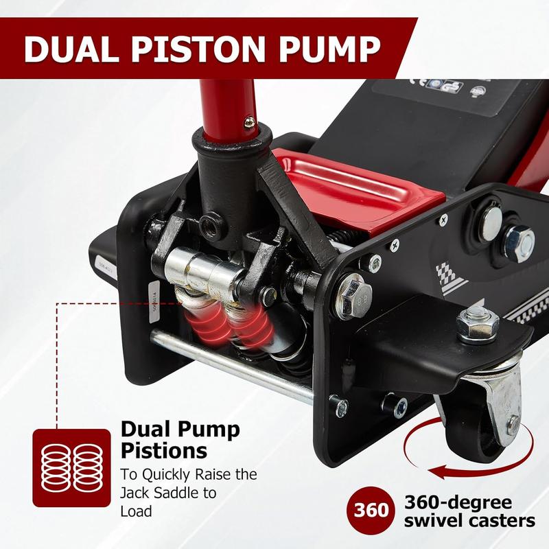 Gato hidráulico de piso de perfil bajo 3 toneladas – Levantamiento rápido, doble pistón, rango 8.5–50 cm, certificado GS, herramienta automotriz para reparación de coches-1001/HY