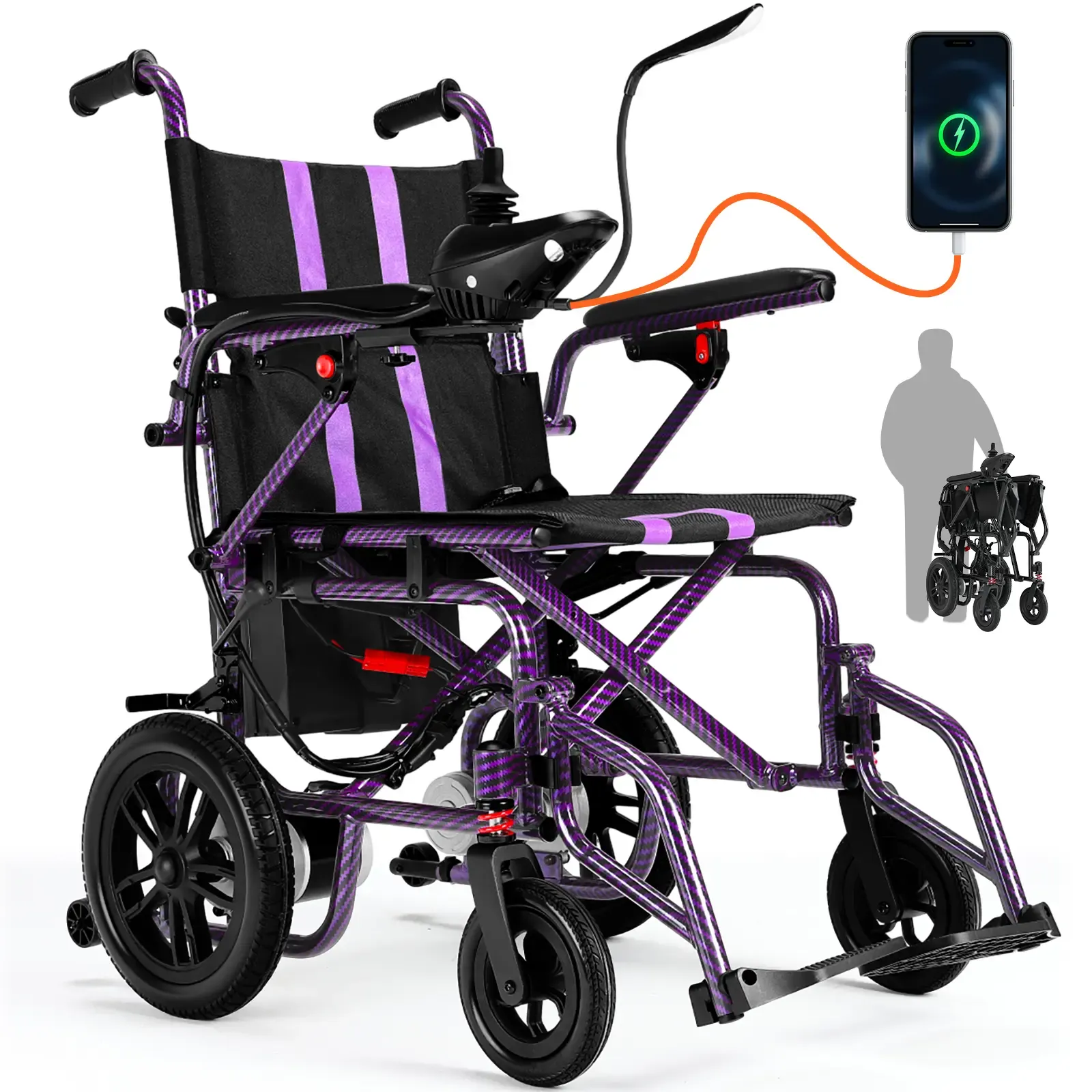 Silla de ruedas eléctrica para adultos, plegable, con doble motor de 360 ​​W, autonomía de hasta 15 millas, velocidad máxima de 4 MPH y capacidad de carga de hasta 286 libras.