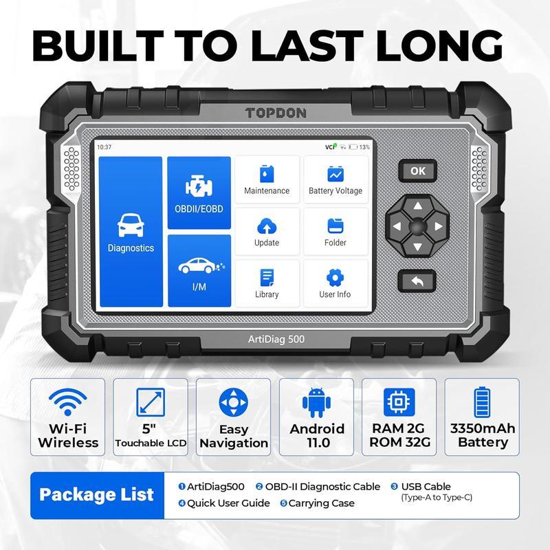 Escáner automotriz TOPDON AD500 OBD2, herramienta de diagnóstico para vehículos con funciones de reinicio de aceite/SAS/acelerador, diagnóstico de motor/ABS/SRS/transmisión, AutoVIN, lector de códigos de error del motor con prueba de batería y actualizaci