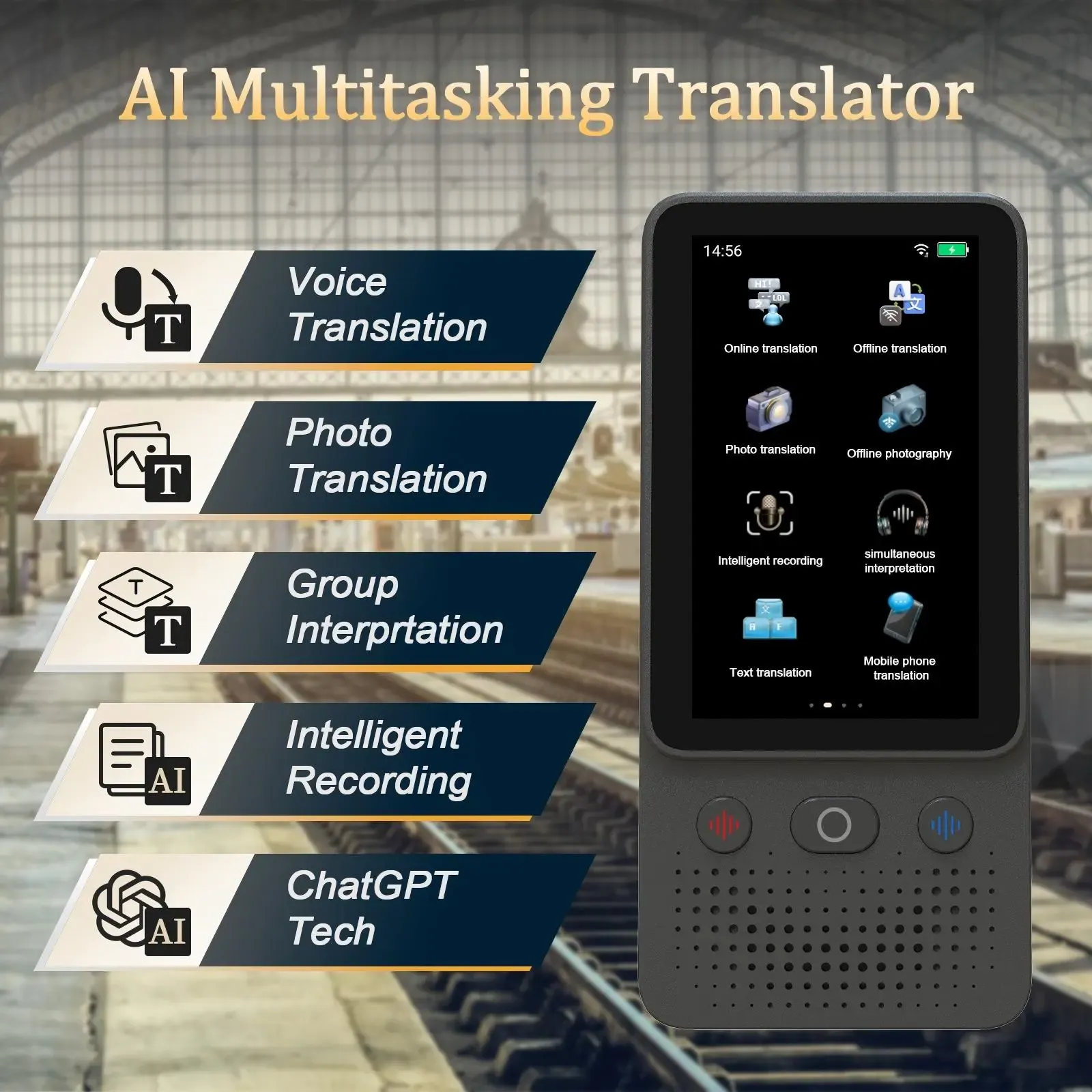 Dispositivo Traductor de Idiomas AI – Sin Cargos Adicionales | Traducción sin Necesidad de Fuente de Señal | Traduce 138 Idiomas con WiFi | Pantalla Táctil Multilingüe para Traducción en Tiempo Real