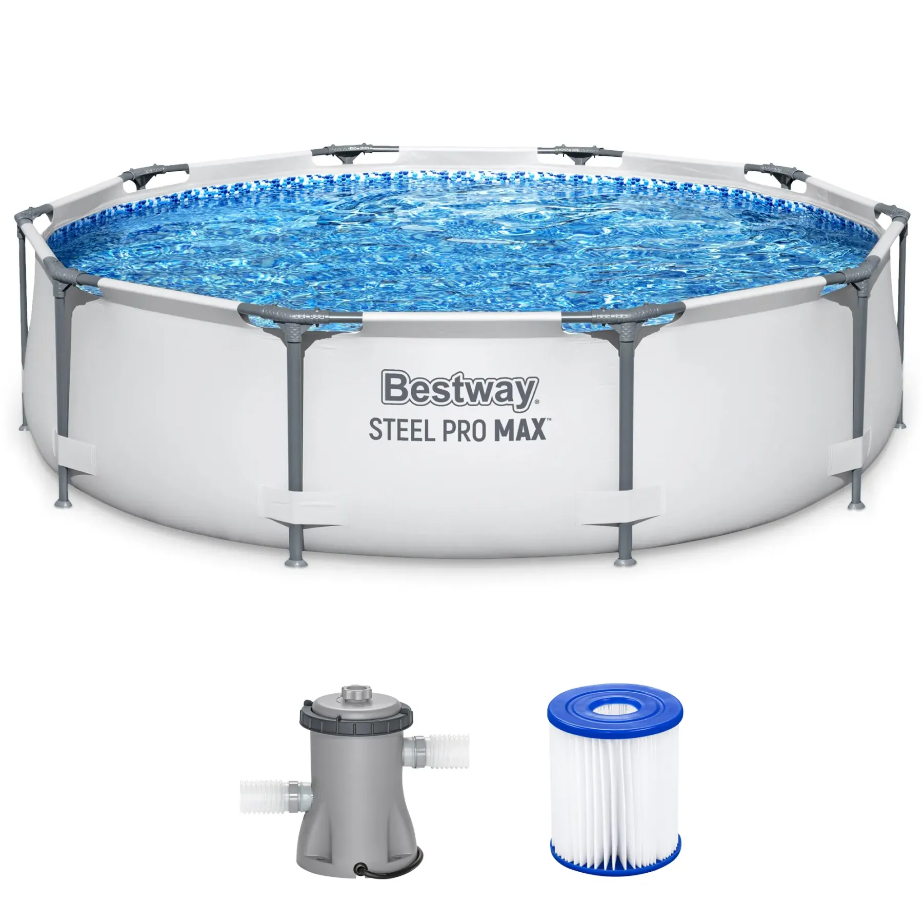 Piscina redonda desmontable Bestway Steel Pro MAX para exteriores con bomba, de 30 a 42 pulgadas de profundidad