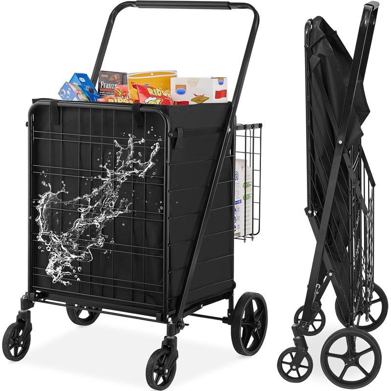 carrito de compras plegable con , forro impermeable extraíble, máximo 330 libras, gran capacidad, Jumbo, con cesta Dual, ruedas giratorias de 360 °, Base de malla de Metal denso, carro de utilidad resistente