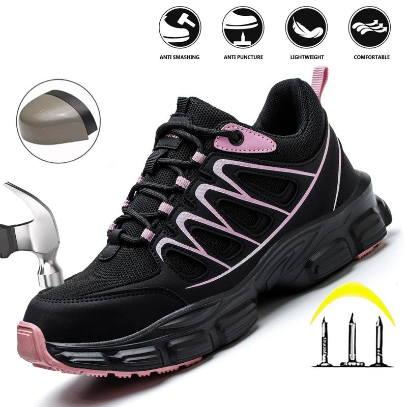 Zapatos de seguridad para mujer con puntera de acero y protección antipinchazos de material Kevlar, ligeros, antideslizantes, botas de trabajo industriales con diseño apto para todo tipo de clima.