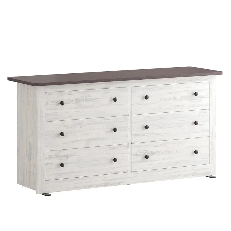 Cómoda de madera de 59 pulgadas con 6 cajones, estilo vintage, para dormitorio y sala de estar.