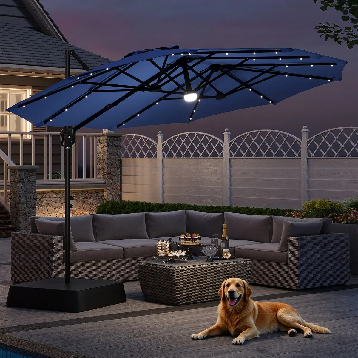 【Inclinación ajustable y doble cara】Sombrilla voladiza para patio ONBRILL de 13/10 pies con base incluida, sombrilla grande y resistente para exteriores, ideal para piscina, patio, jardín, muebles de exterior, muebles de jardín, verano, regalo para el Día