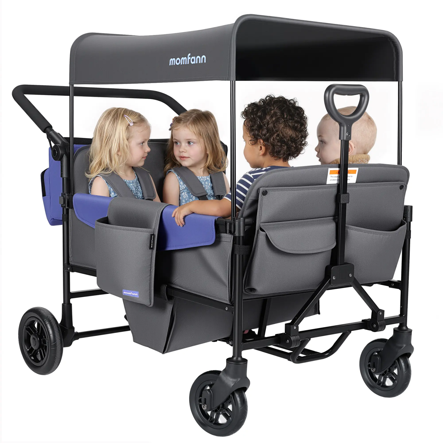 Cochecito de bebé todoterreno de 2 plazas con capota, organizador para padres, asa ajustable y barra de tracción para bebés y niños pequeños.
