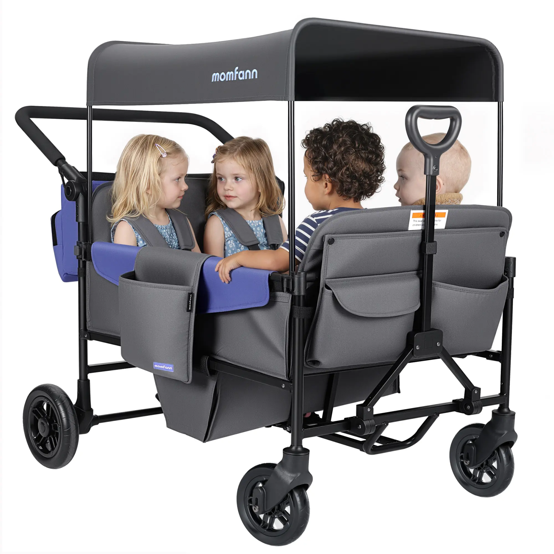 Cochecito de bebé todoterreno de 2 plazas con capota, organizador para padres, asa ajustable y barra de tracción para bebés y niños pequeños.