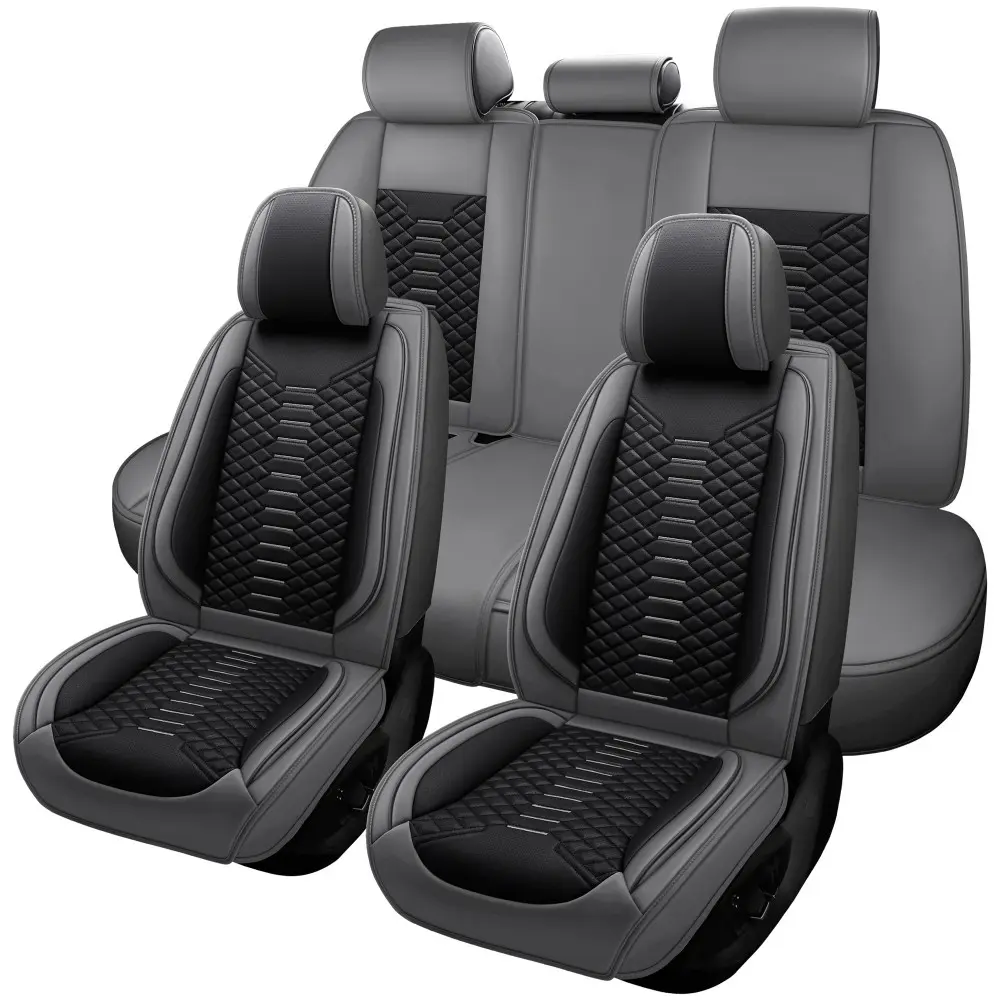 Fundas para asientos de coche para camionetas Chevrolet Silverado y GMC Sierra 1500/2500 HD/3500 HD (2007-2025), piel sintética Napa premium suave al tacto, juego completo de cojines para asientos delanteros y traseros, diseño envolvente con bolsa de alma