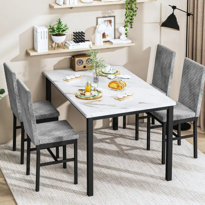 Juego de mesa de comedor de imitación de mármol para 4 personas con 4 sillas tapizadas de terciopelo, mesa de 120 x 69 cm, altura de la silla de 90 cm, muebles ergonómicos modernos para el hogar, silla de comedor para exteriores