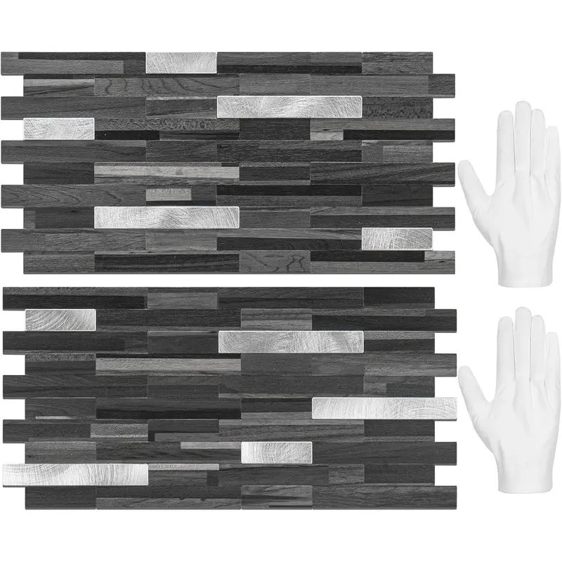 20 Láminas de Azulejos Adhesivos para Salpicaderos — Pegatinas para Azulejos y Revestimientos Autoadhesivos para Cocinas y Baños — Diseño Blanco Volakas con Detalles Metálicos Plateados (PVC)