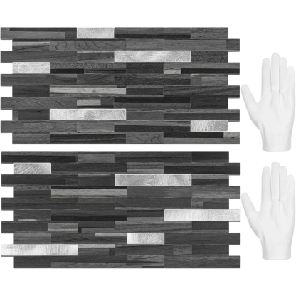 20 Láminas de Azulejos Adhesivos para Salpicaderos — Pegatinas para Azulejos y Revestimientos Autoadhesivos para Cocinas y Baños — Diseño Blanco Volakas con Detalles Metálicos Plateados (PVC)