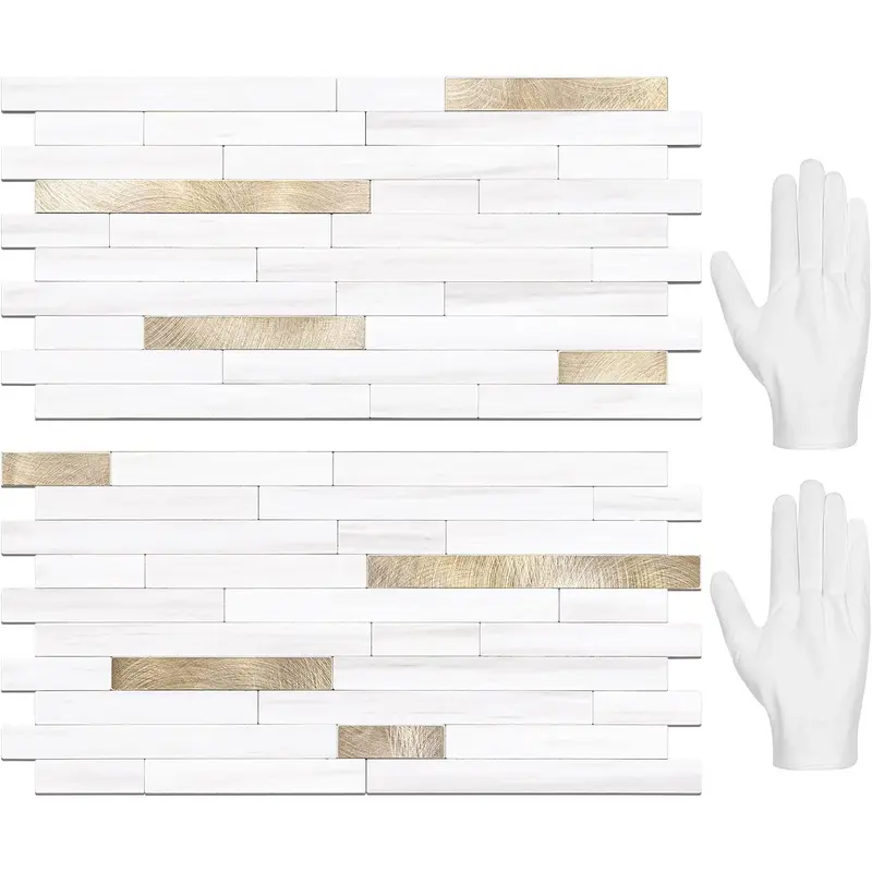 20 Láminas de Azulejos Adhesivos para Salpicaderos — Pegatinas para Azulejos y Revestimientos Autoadhesivos para Cocinas y Baños — Diseño Blanco Volakas con Detalles Metálicos Plateados (PVC)