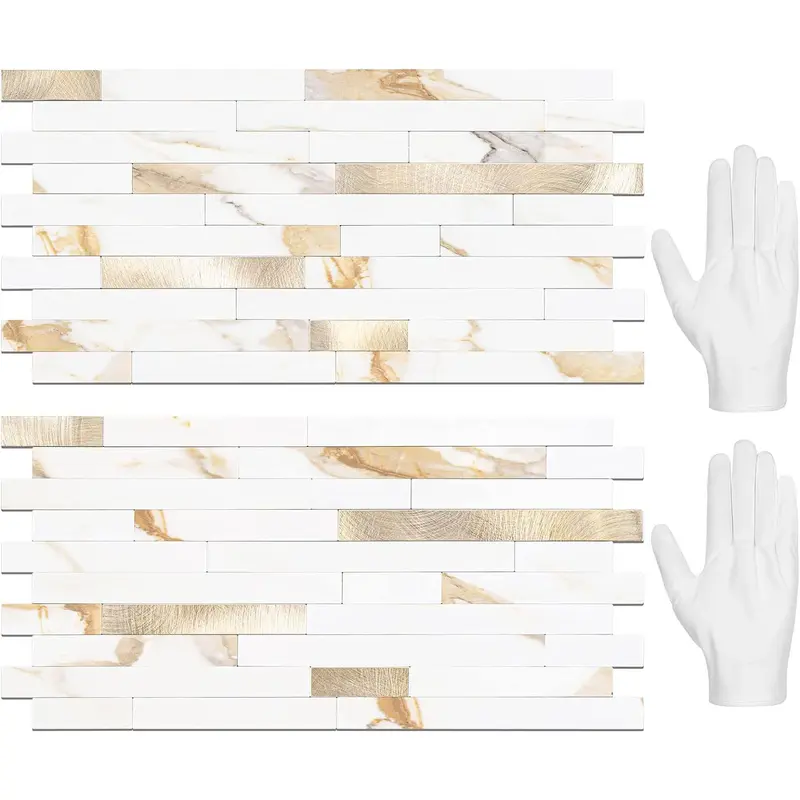 20 Láminas de Azulejos Adhesivos para Salpicaderos — Pegatinas para Azulejos y Revestimientos Autoadhesivos para Cocinas y Baños — Diseño Blanco Volakas con Detalles Metálicos Plateados (PVC)