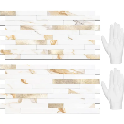 20 Láminas de Azulejos Adhesivos para Salpicaderos — Pegatinas para Azulejos y Revestimientos Autoadhesivos para Cocinas y Baños — Diseño Blanco Volakas con Detalles Metálicos Plateados (PVC)